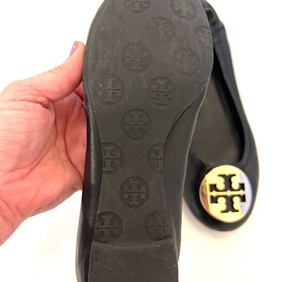 Tory Burch Ballet Flat Black with Gold Logo - size 7 - Picture 3 of 4